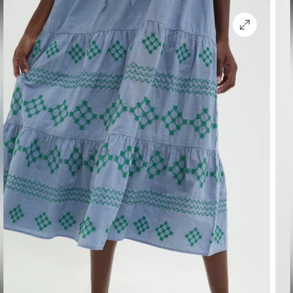 TNUCK BEACH Emerald Embroidered Chambray Salty Paloma Caftan size large - Picture 5 of 11